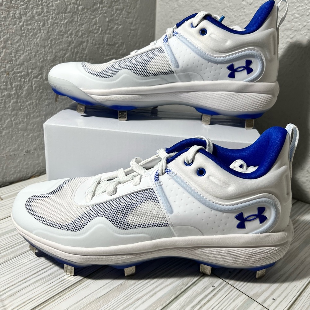 Under Armour Women's Glyde Metal Fastpitch Softball Cleats white blue size 7.5